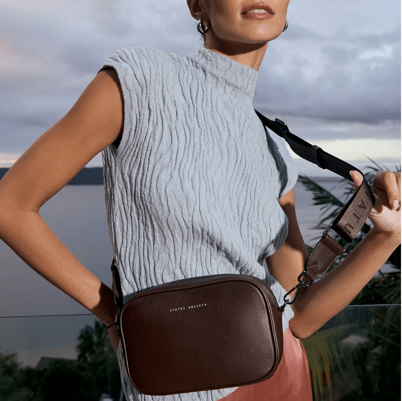 Plunder with Branded Webbed Strap in Cocoa by Status Anxiety - The Stockroom NZ
